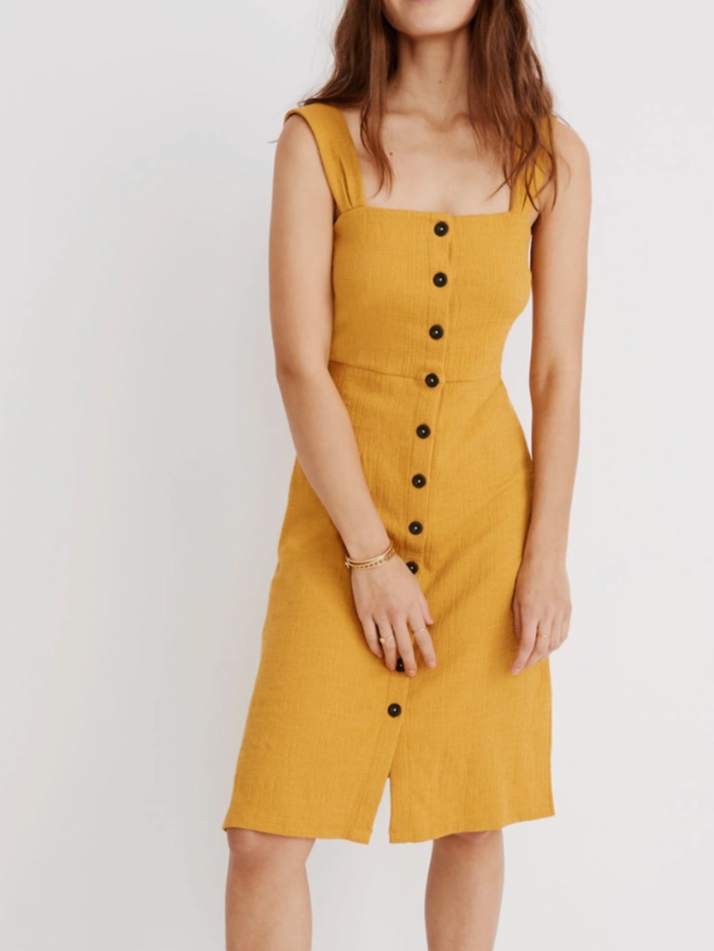 NEW Madewell Tungsten Glow Mustard Yellow Texture Button Front Tank Dress